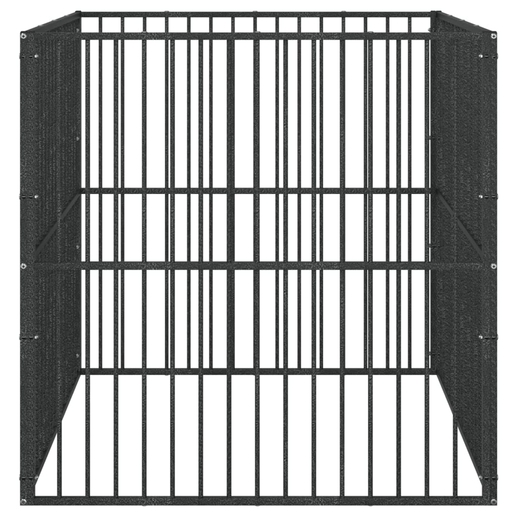 Hundelaufstall 4-tlg. Schwarz Verzinkter Stahl