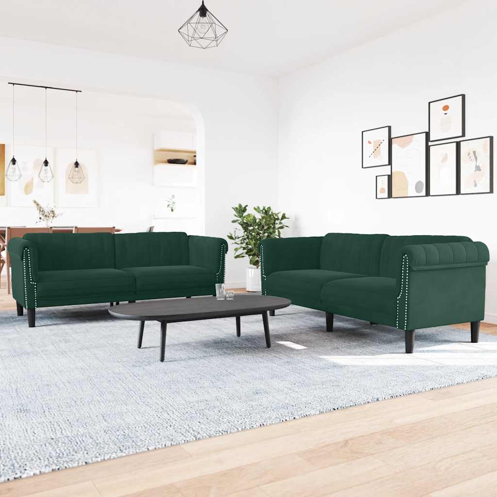 3-tlg. Sofagarnitur Dunkelgrün Samt