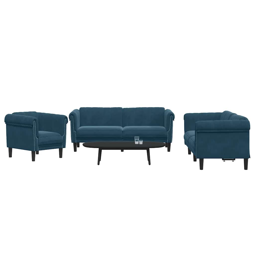 3-tlg. Sofagarnitur Blau Samt