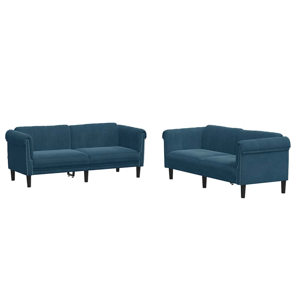 2-tlg. Sofagarnitur Blau Samt