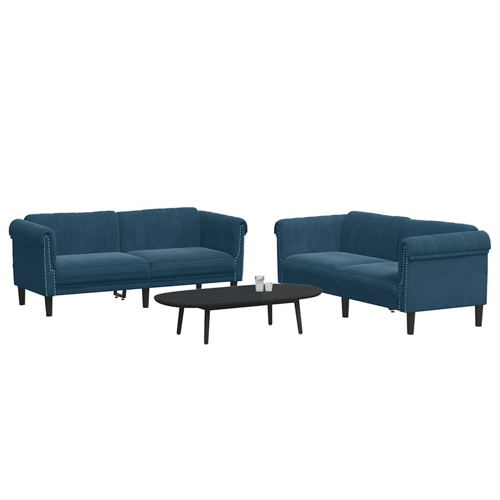 2-tlg. Sofagarnitur Blau Samt
