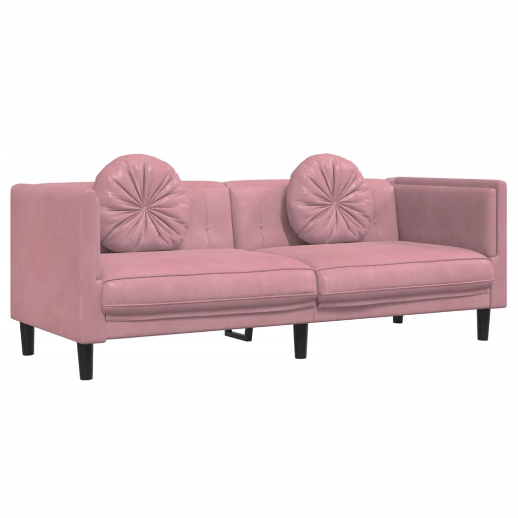 3-tlg. Sofagarnitur mit Kissen Rosa Samt