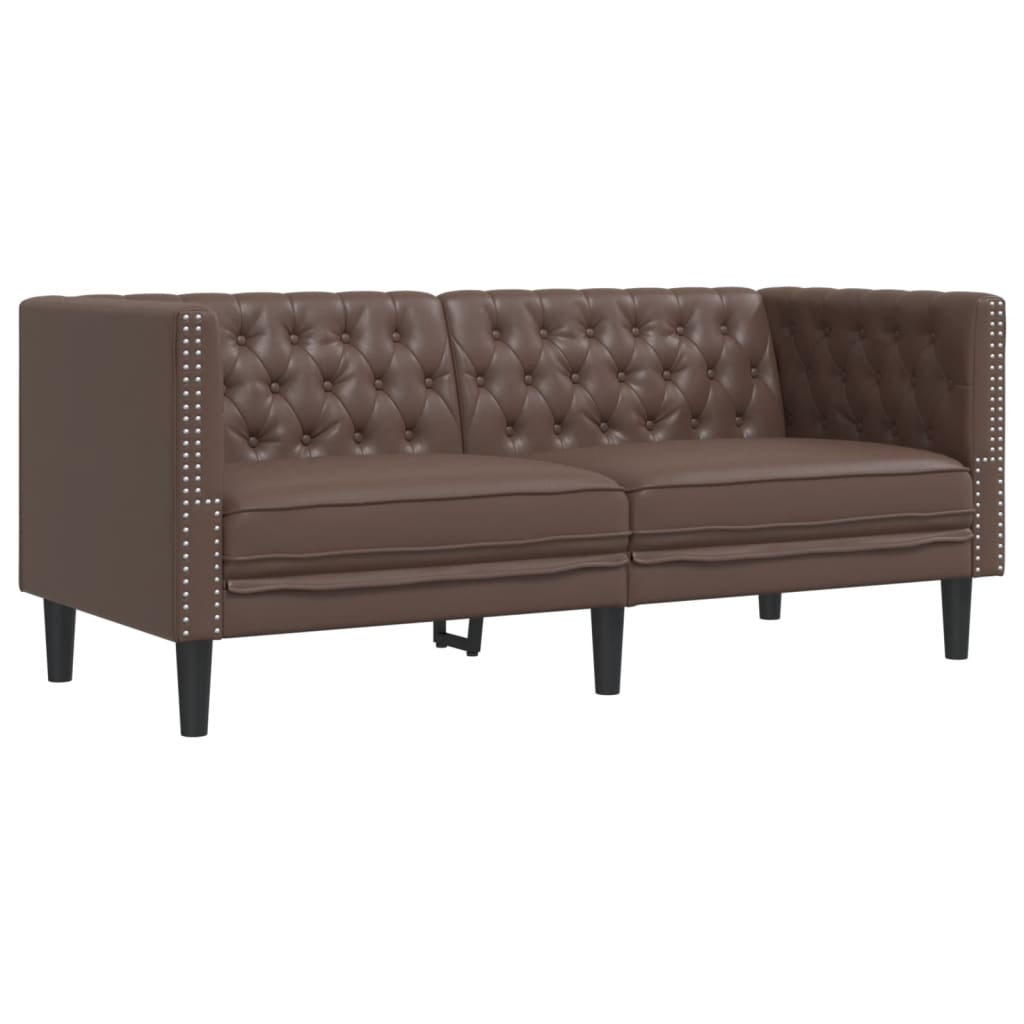 3-tlg. Chesterfield-Sofa-Set Braun Kunstleder