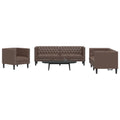 3-tlg. Chesterfield-Sofa-Set Braun Kunstleder