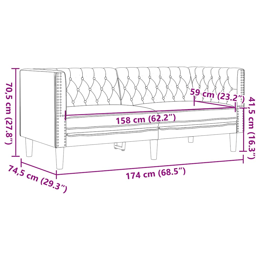 3-tlg. Chesterfield-Sofa-Set Grau Kunstleder
