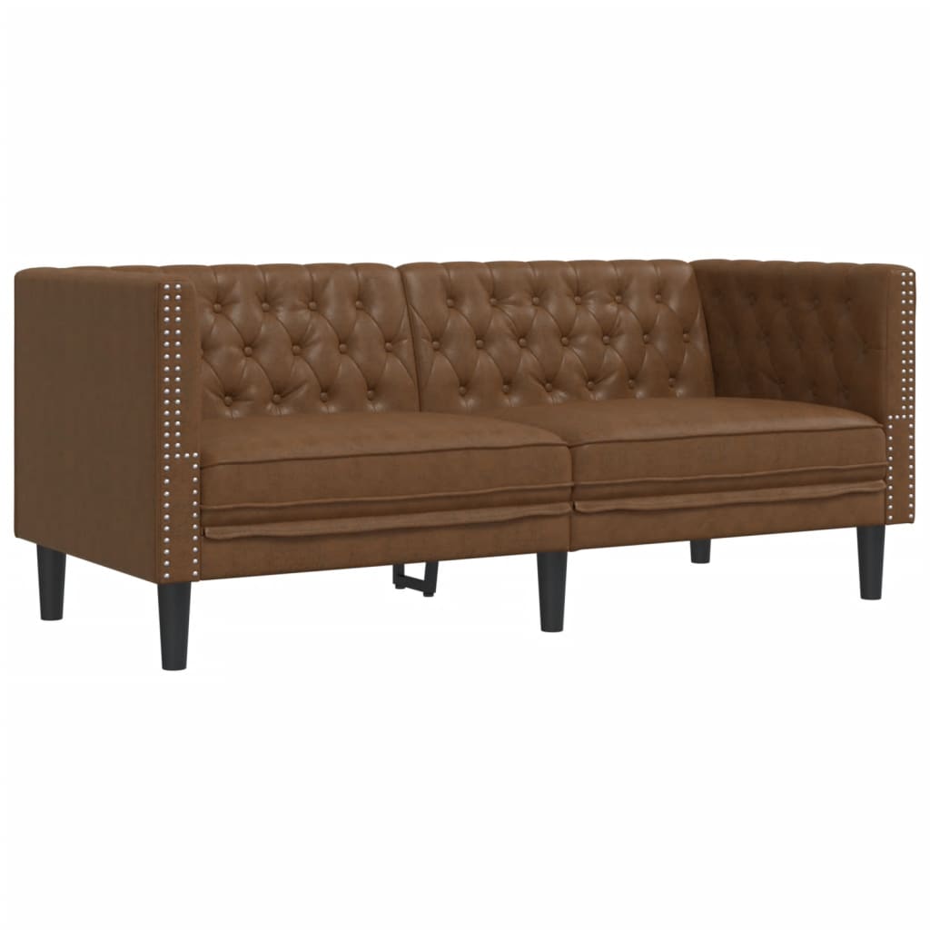 2-tlg. Chesterfield-Sofa-Set Braun Kunstleder Wildleder-Optik