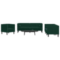 3-tlg. Chesterfield-Sofa-Set mit Nackenrollen Dunkelgrün Samt