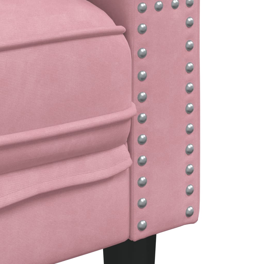 3-tlg. Chesterfield-Sofa-Set mit Nackenrollen Rosa Samt