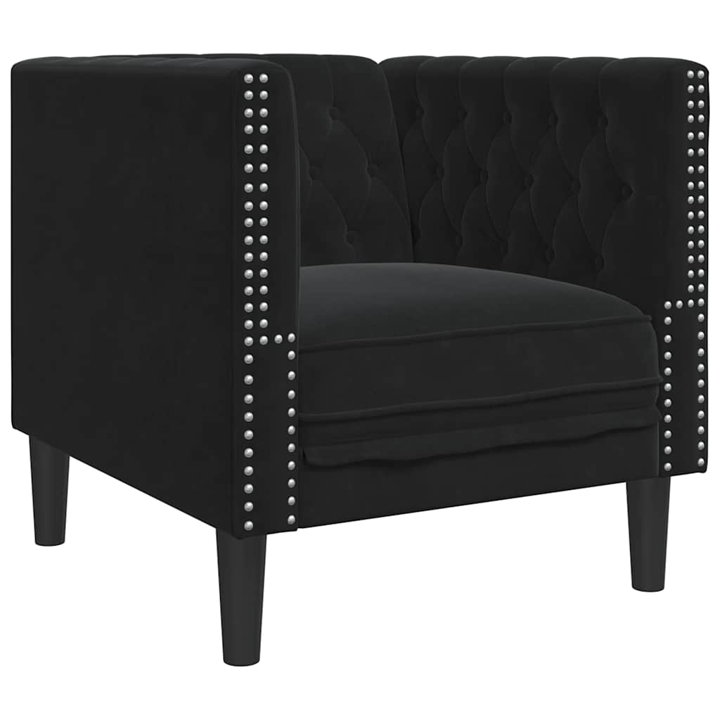 3-tlg. Chesterfield-Sofa-Set mit Nackenrollen Schwarz Samt