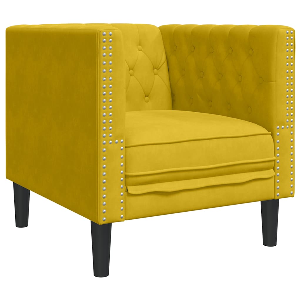 3-tlg. Chesterfield-Sofa-Set mit Nackenrollen Gelb Samt