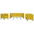 3-tlg. Chesterfield-Sofa-Set mit Nackenrollen Gelb Samt