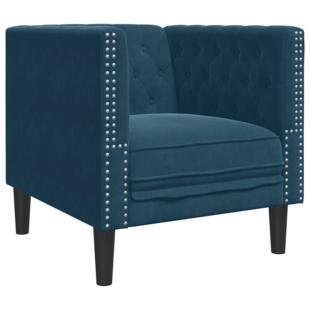3-tlg. Chesterfield-Sofa-Set mit Nackenrollen Blau Samt