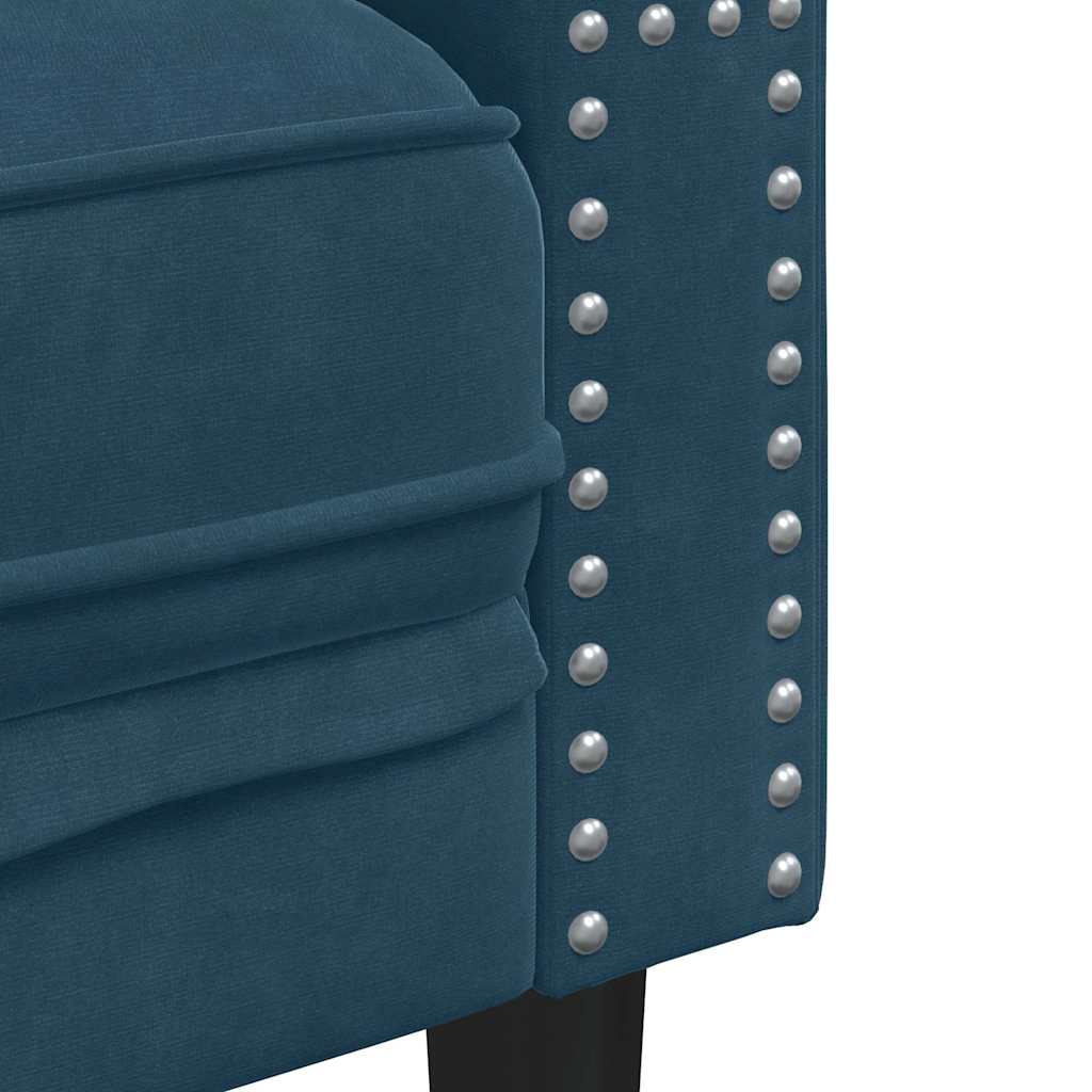 3-tlg. Chesterfield-Sofa-Set mit Nackenrollen Blau Samt