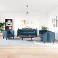 3-tlg. Chesterfield-Sofa-Set mit Nackenrollen Blau Samt