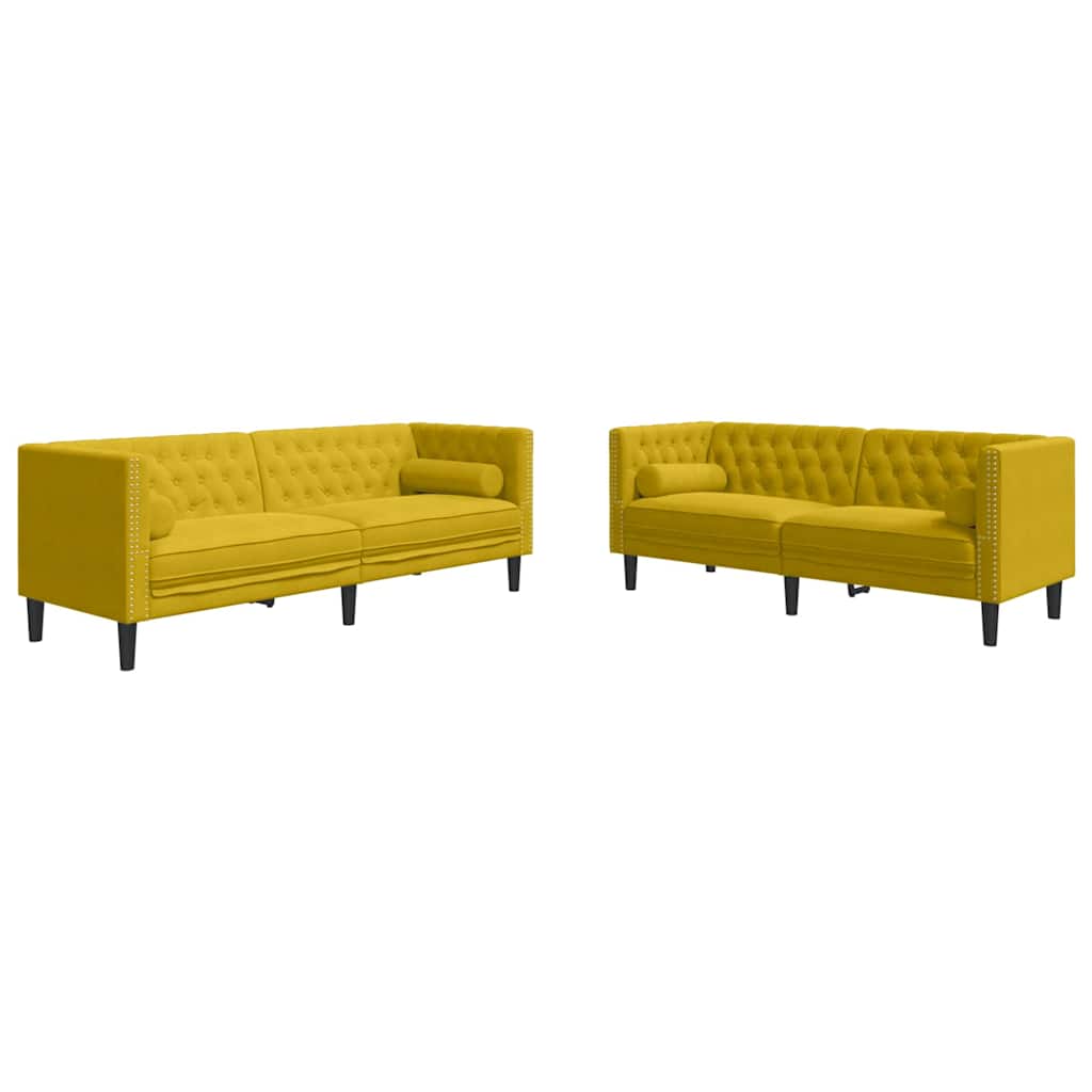2-tlg. Chesterfield-Sofa-Set mit Nackenrollen Gelb Samt