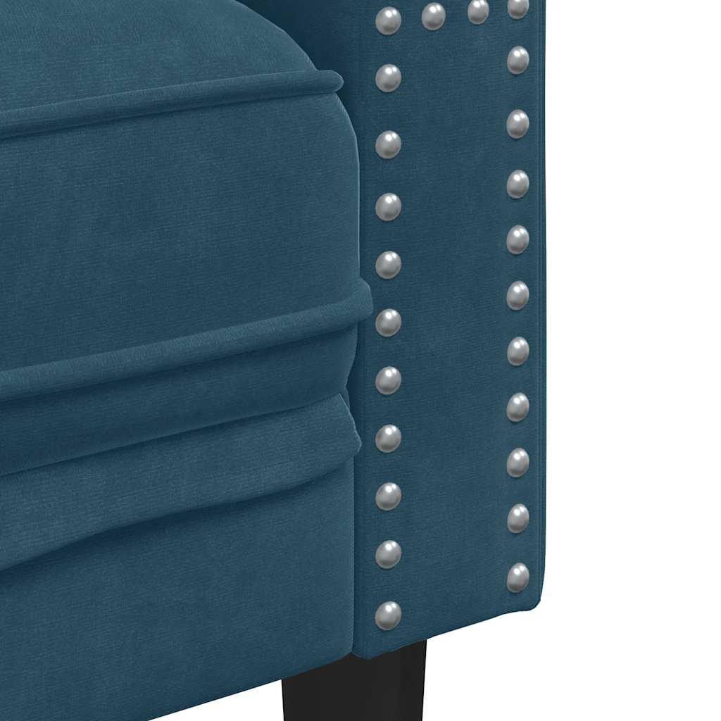 2-tlg. Chesterfield-Sofa-Set mit Nackenrollen Blau Samt