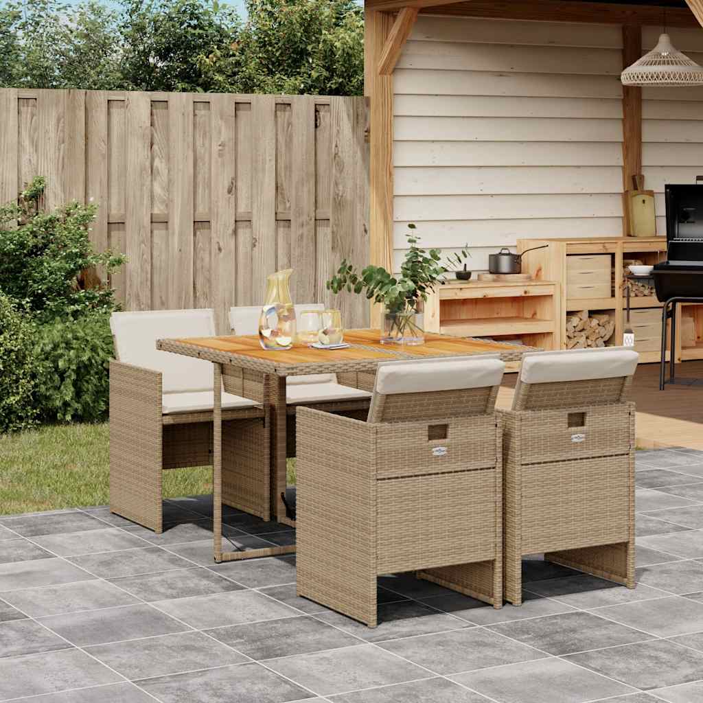 5-tlg. Garten-Essgruppe mit Kissen Beige Poly Rattan