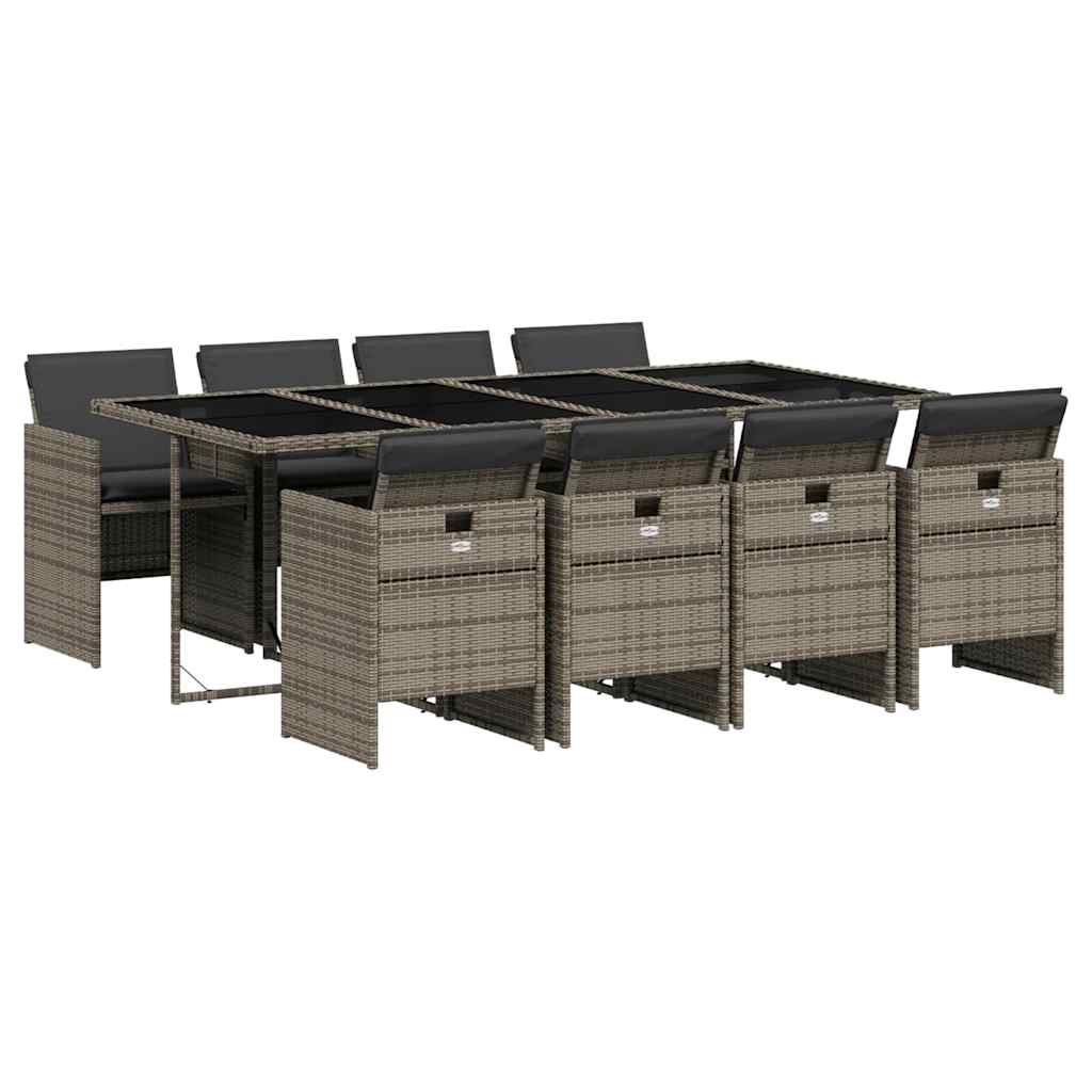 9-tlg. Garten-Essgruppe mit Kissen Grau Poly Rattan