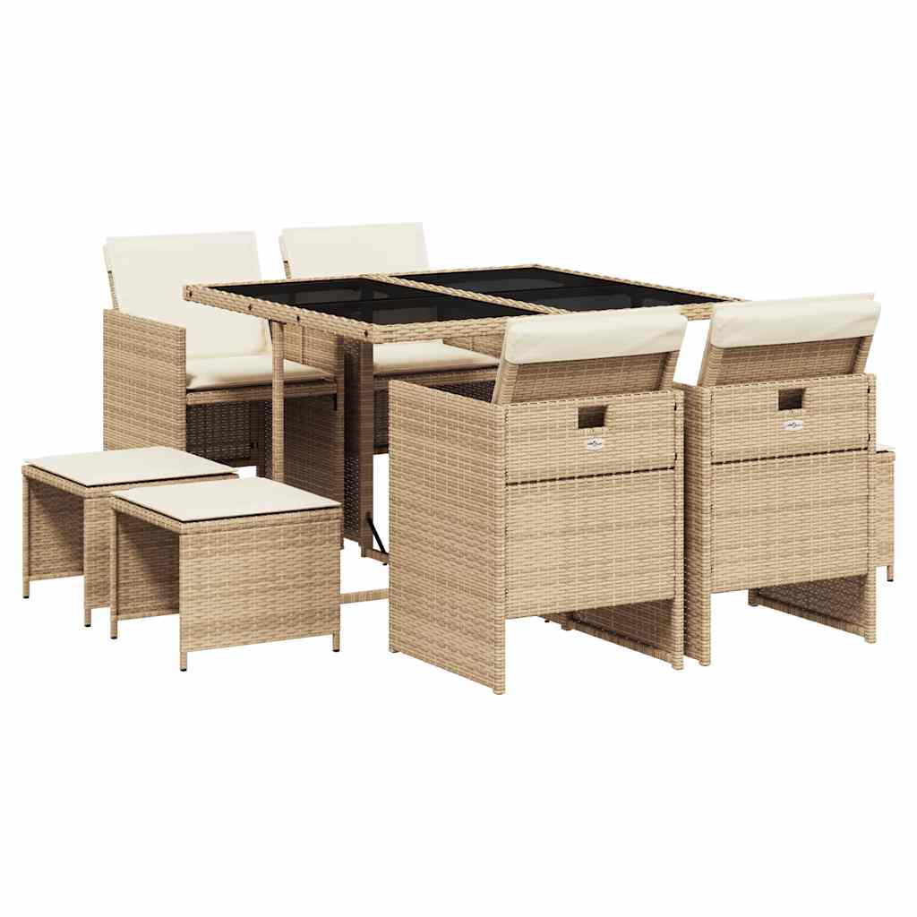 9-tlg. Garten-Essgruppe mit Kissen Beige Poly Rattan