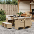 9-tlg. Garten-Essgruppe mit Kissen Beige Poly Rattan