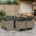 9-tlg. Garten-Essgruppe mit Kissen Grau Poly Rattan