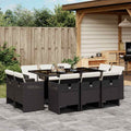 11-tlg. Garten-Essgruppe mit Kissen Schwarz Poly Rattan