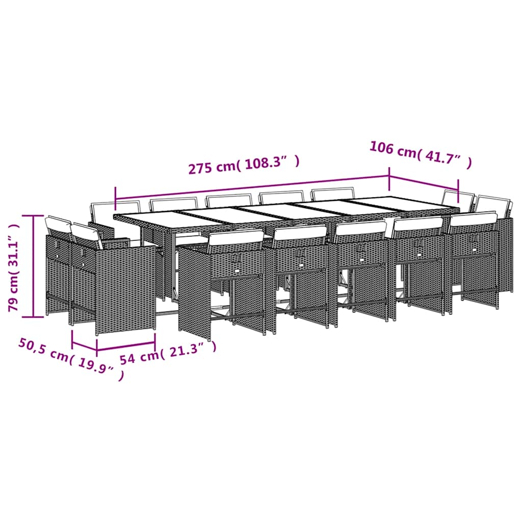 15-tlg. Garten-Essgruppe mit Kissen Schwarz Poly Rattan