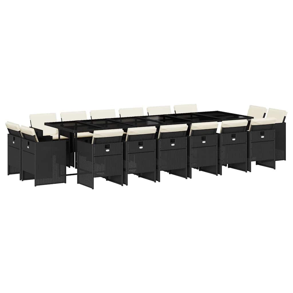 17-tlg. Garten-Essgruppe mit Kissen Schwarz Poly Rattan