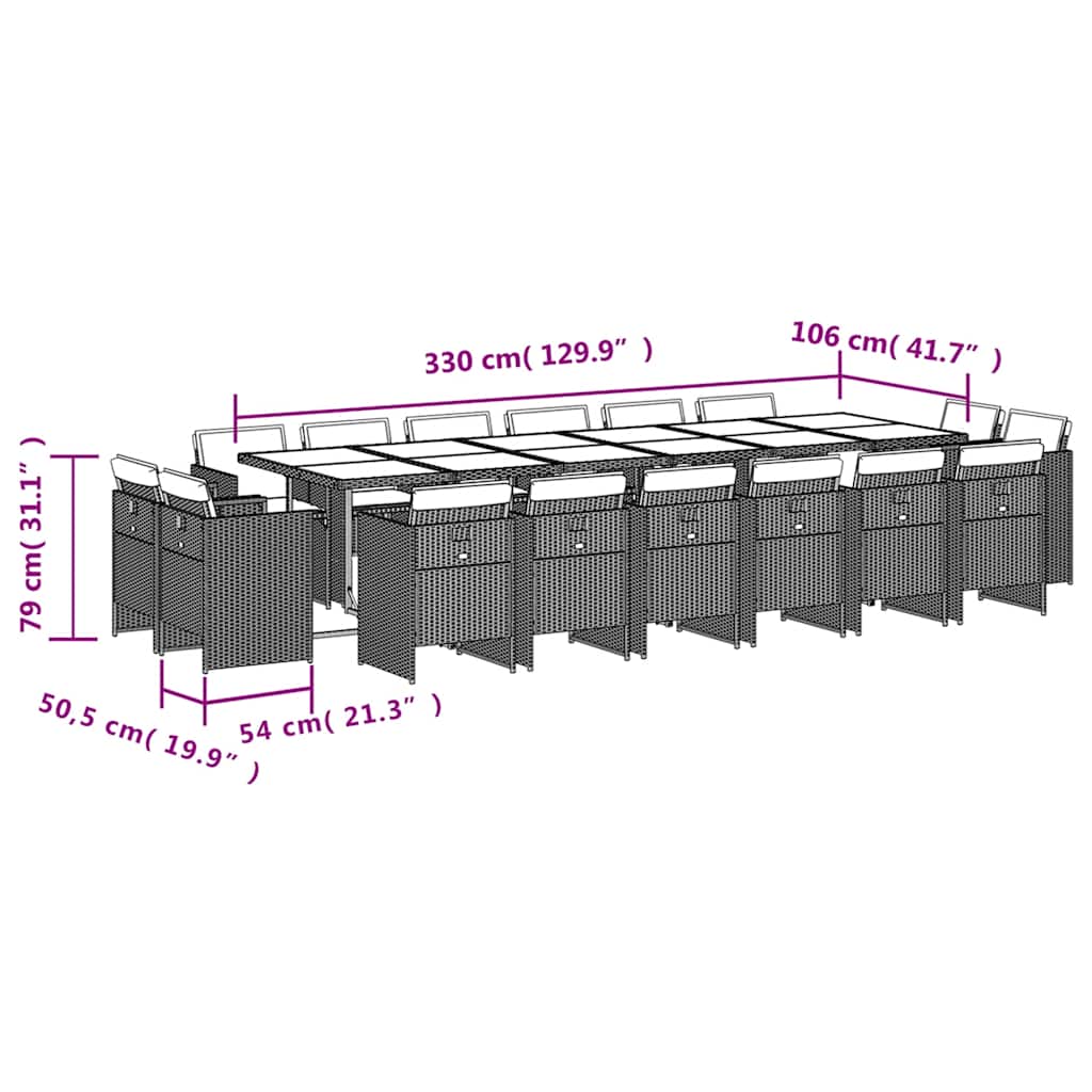 17-tlg. Garten-Essgruppe mit Kissen Grau Poly Rattan