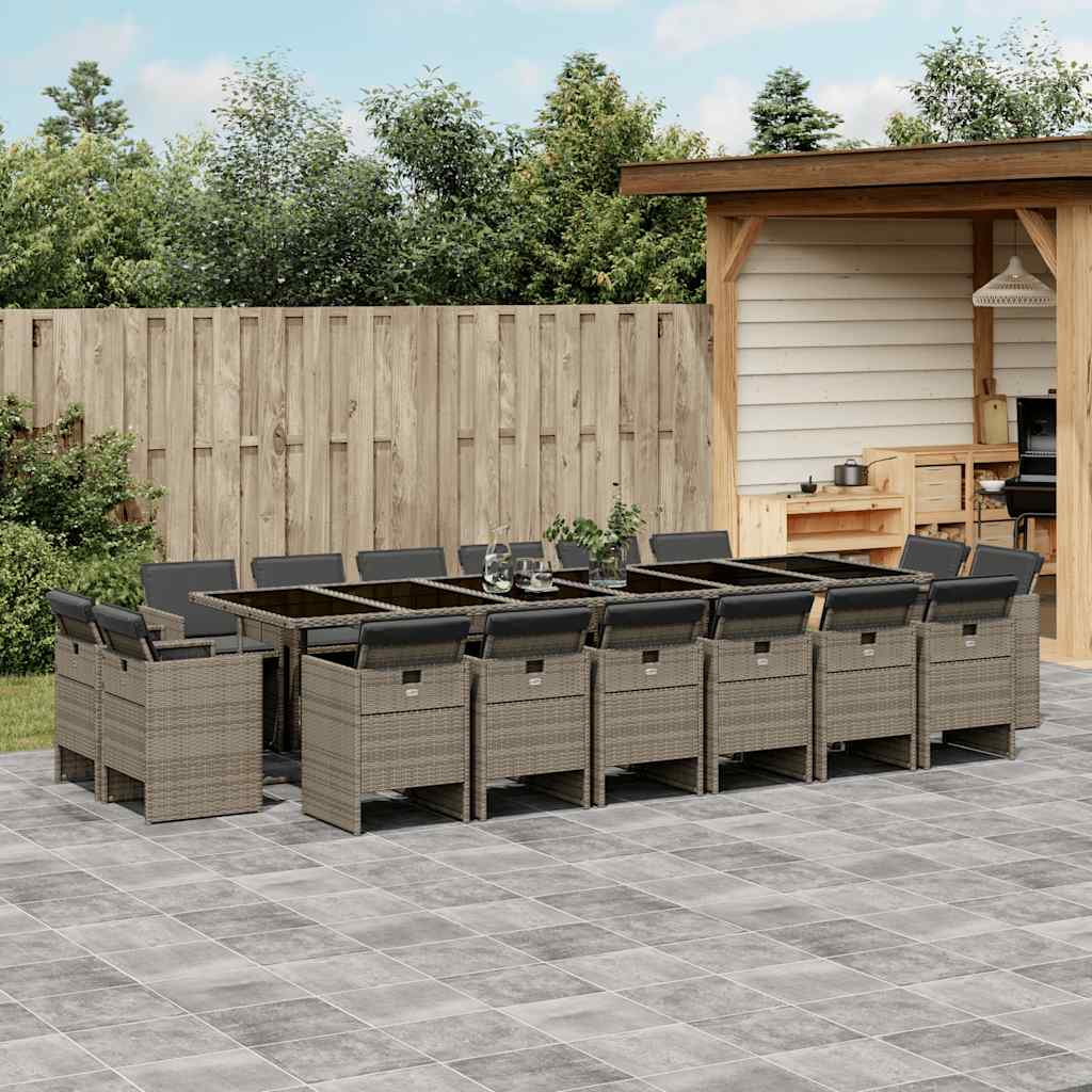17-tlg. Garten-Essgruppe mit Kissen Grau Poly Rattan