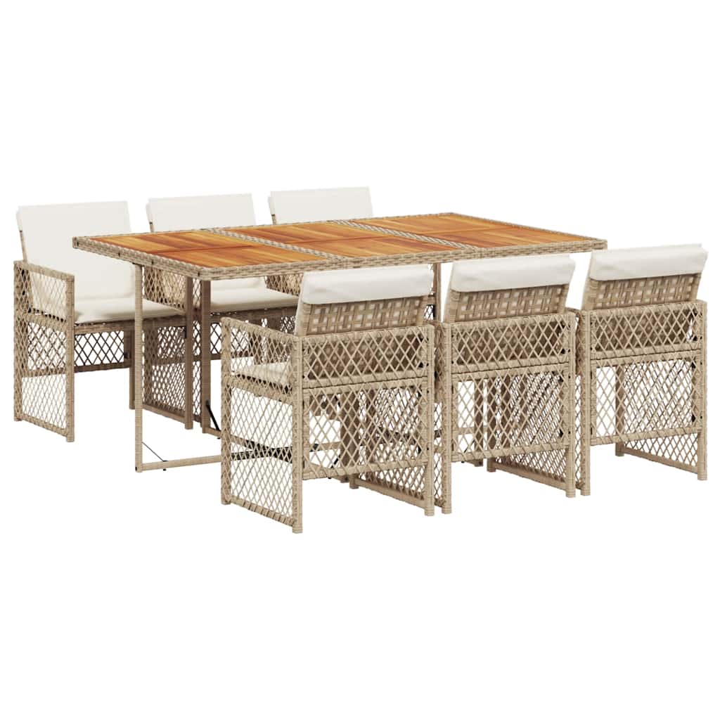 7-tlg. Garten-Essgruppe mit Kissen Beige Poly Rattan