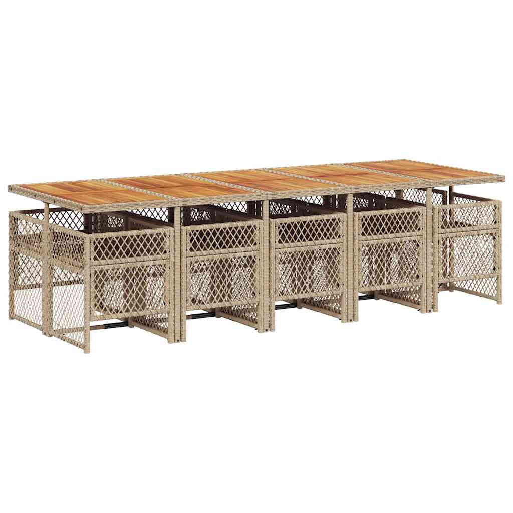 11-tlg. Garten-Essgruppe mit Kissen Beige Poly Rattan