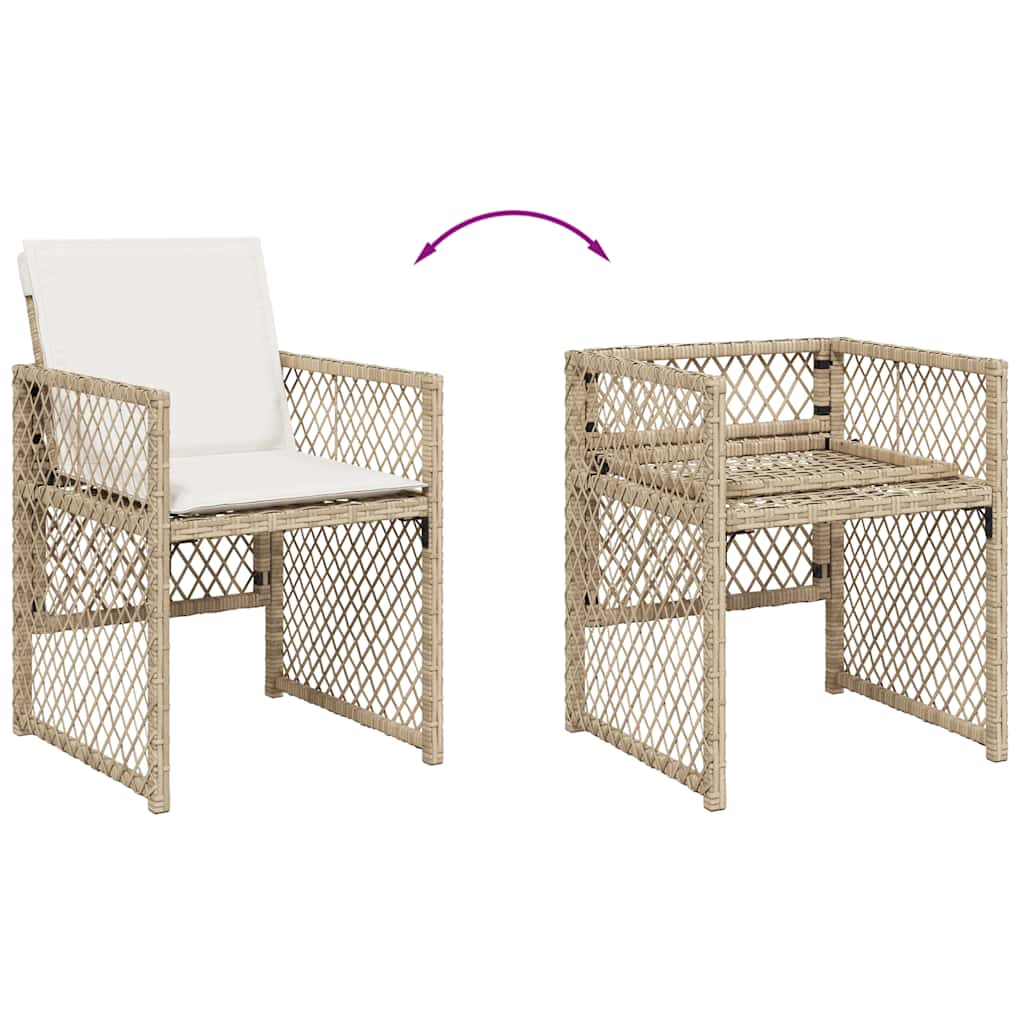 11-tlg. Garten-Essgruppe mit Kissen Beige Poly Rattan