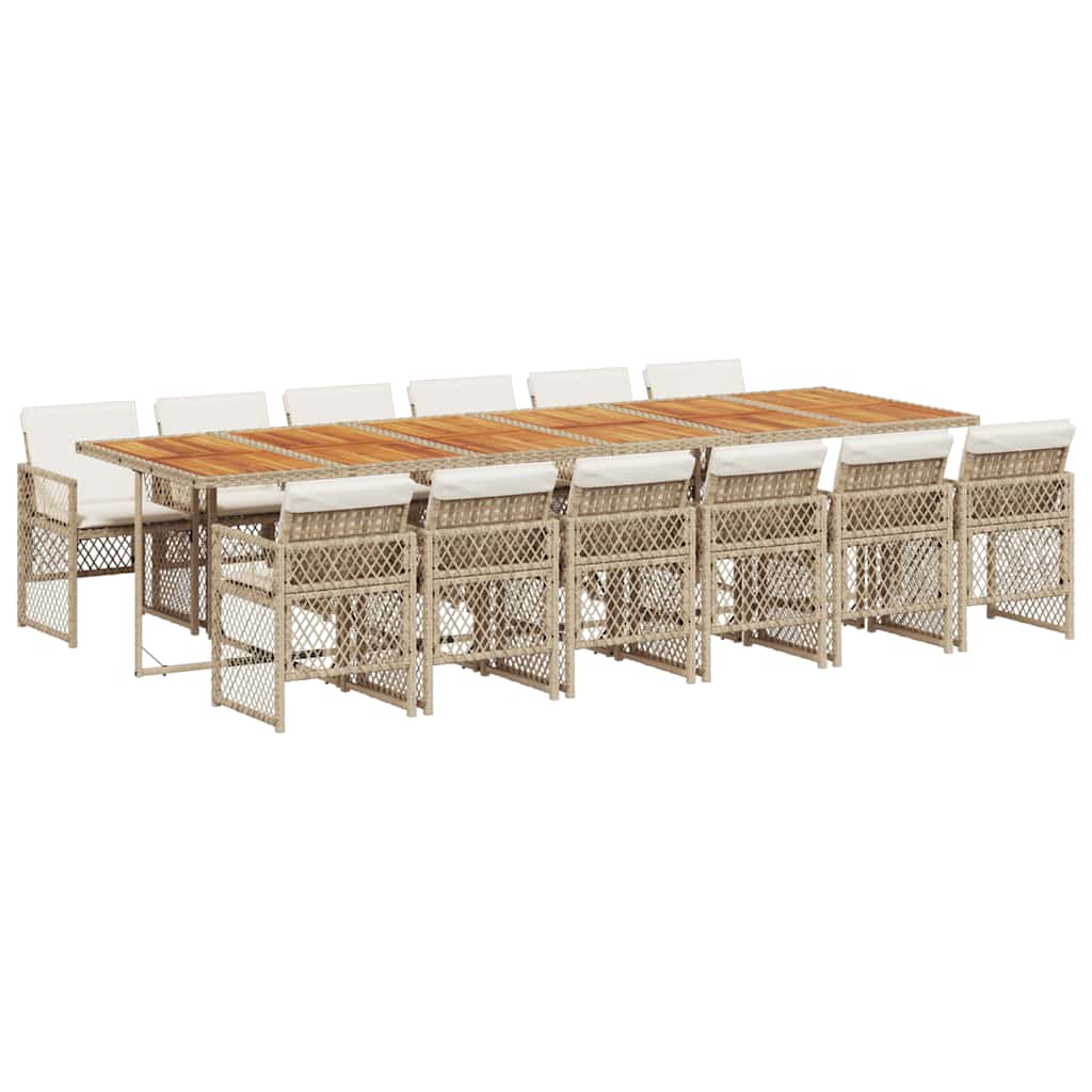 13-tlg. Garten-Essgruppe mit Kissen Beige Poly Rattan