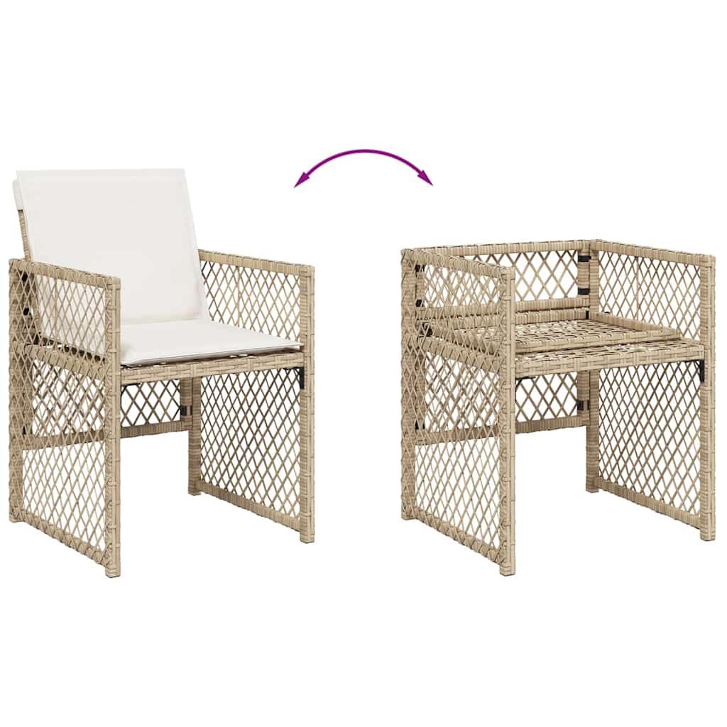 13-tlg. Garten-Essgruppe mit Kissen Beige Poly Rattan