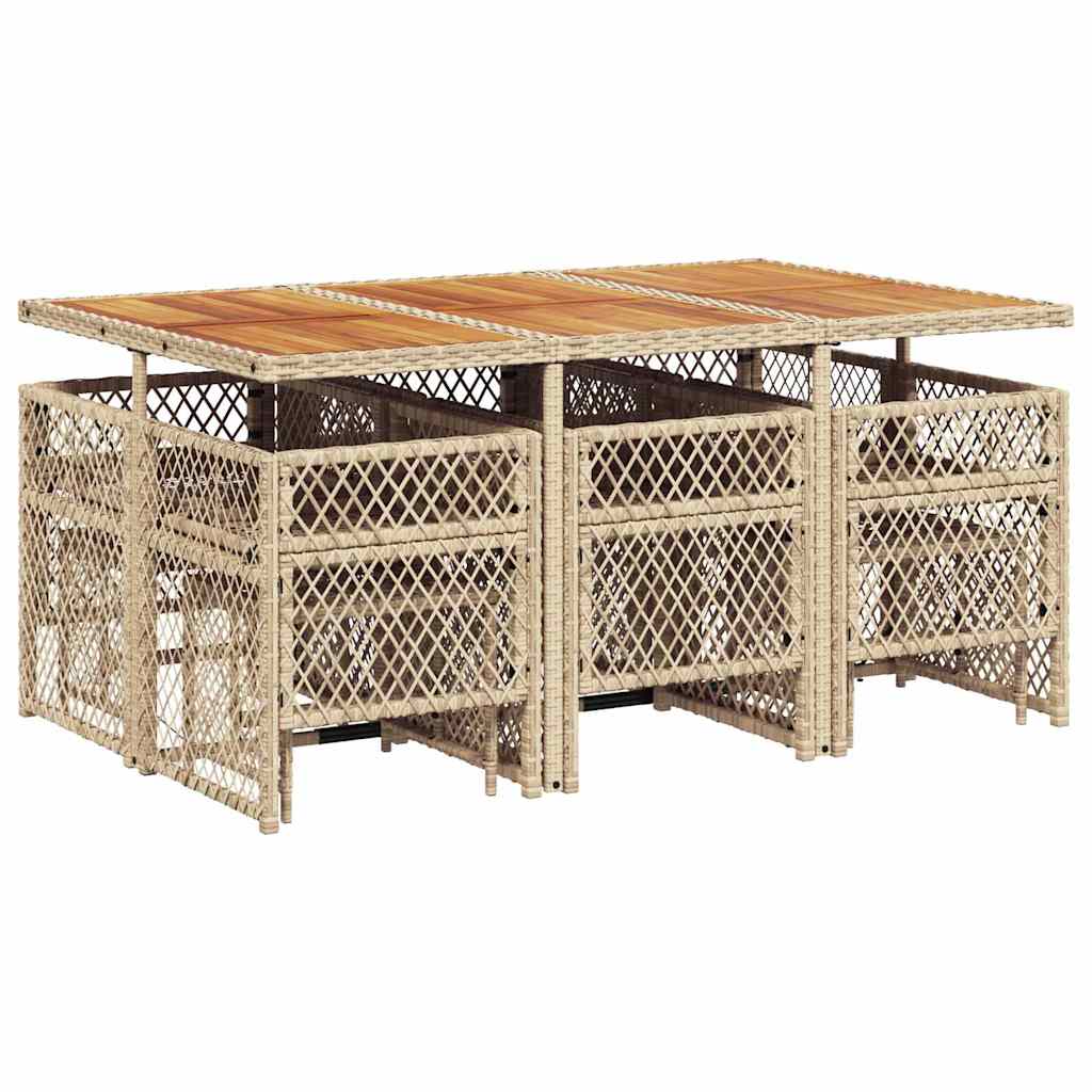 11-tlg. Garten-Essgruppe mit Kissen Beige Poly Rattan
