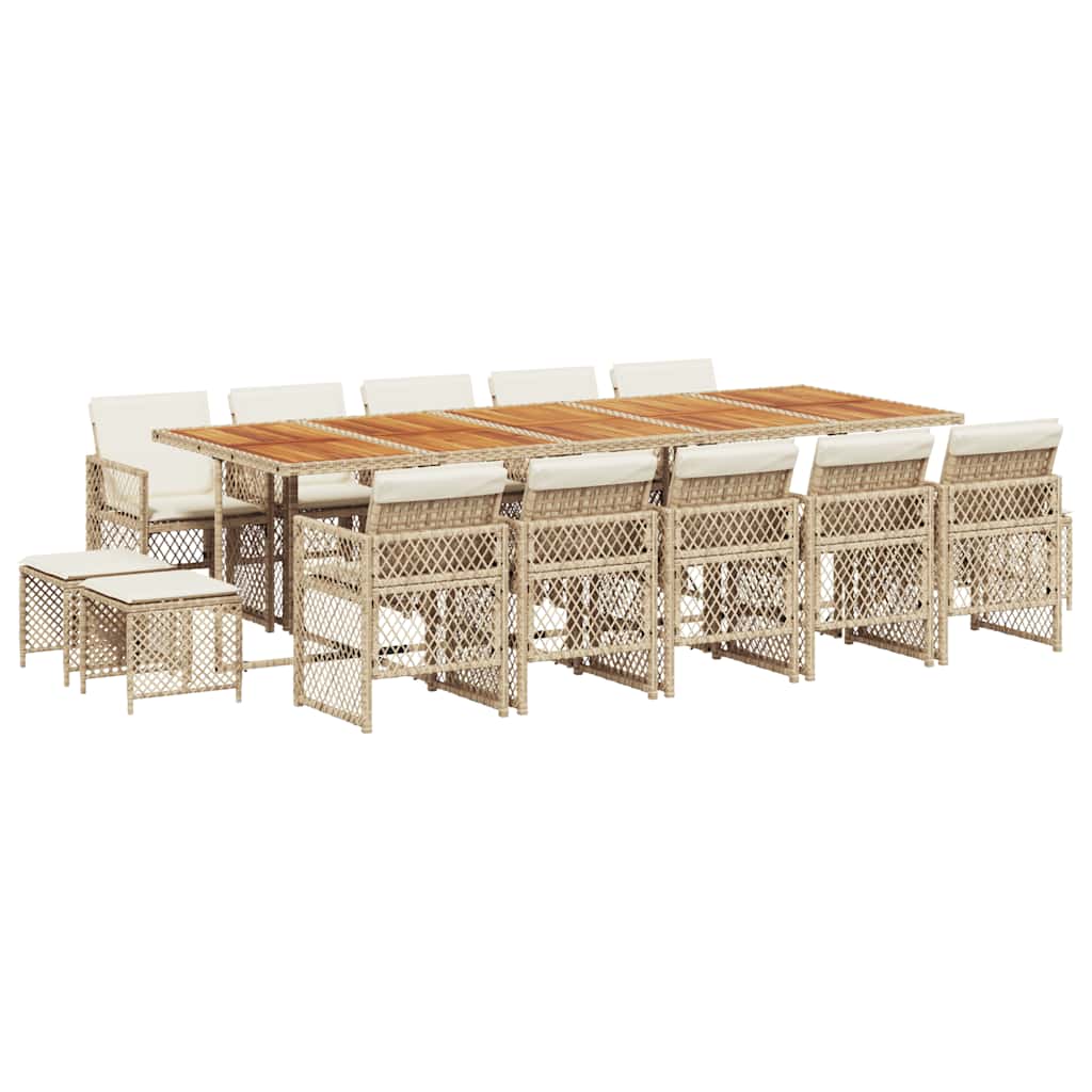 15-tlg. Garten-Essgruppe mit Kissen Beige Poly Rattan