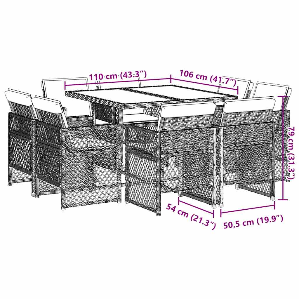 9-tlg. Garten-Essgruppe mit Kissen Beige Poly Rattan