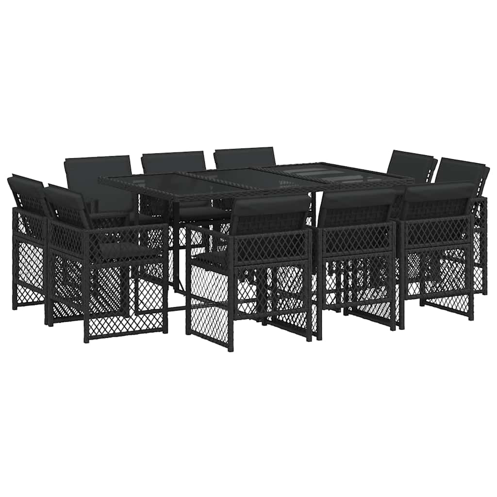 11-tlg. Garten-Essgruppe mit Kissen Schwarz Poly Rattan
