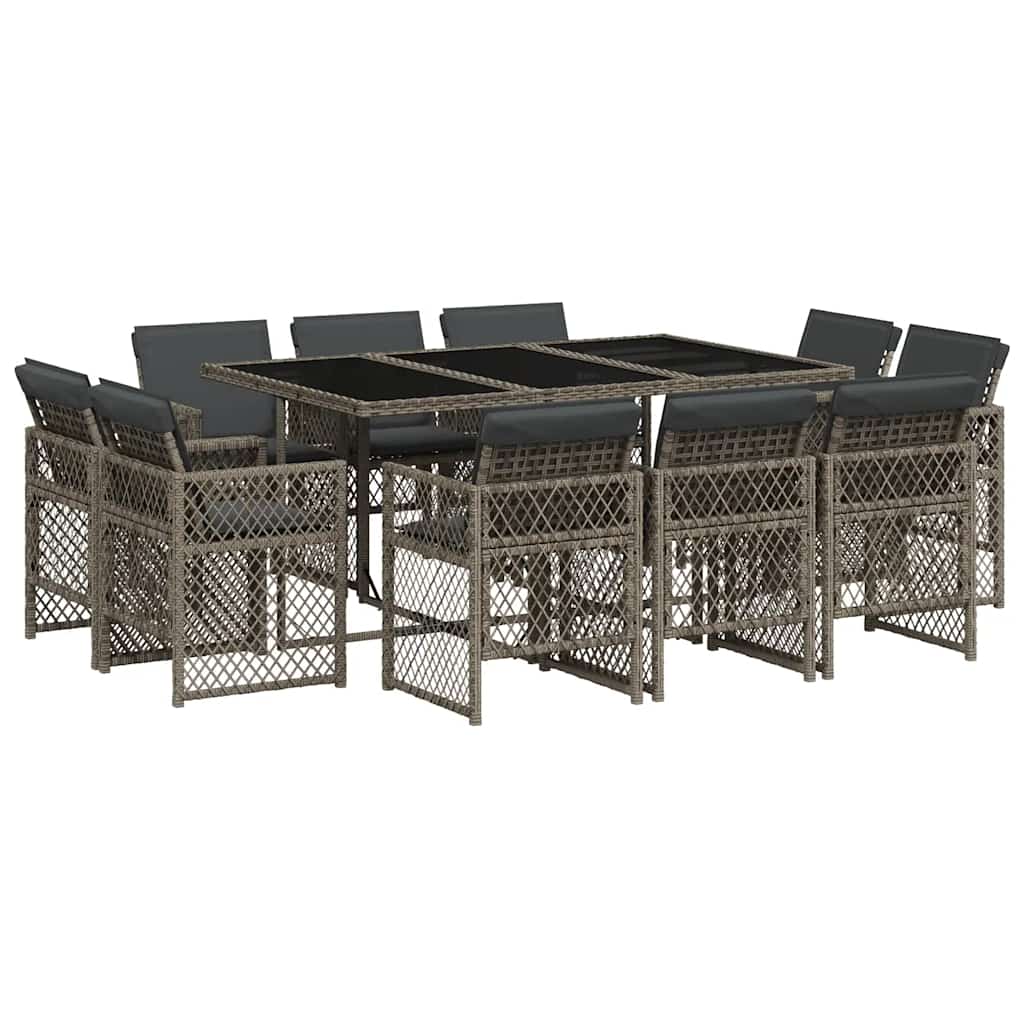 11-tlg. Garten-Essgruppe mit Kissen Grau Poly Rattan