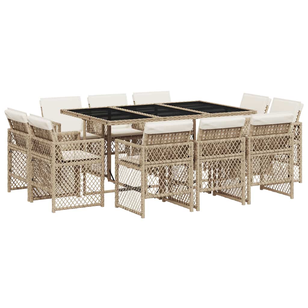 11-tlg. Garten-Essgruppe mit Kissen Beige Poly Rattan