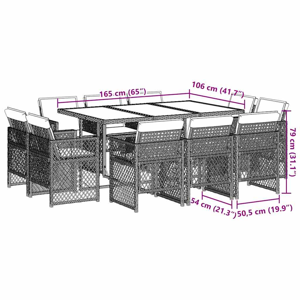 11-tlg. Garten-Essgruppe mit Kissen Beige Poly Rattan
