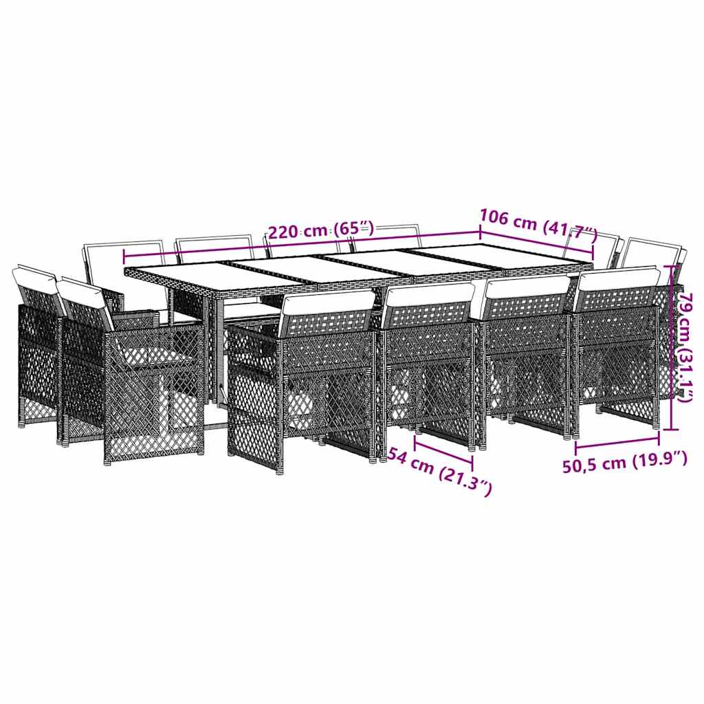 13-tlg. Garten-Essgruppe mit Kissen Schwarz Poly Rattan