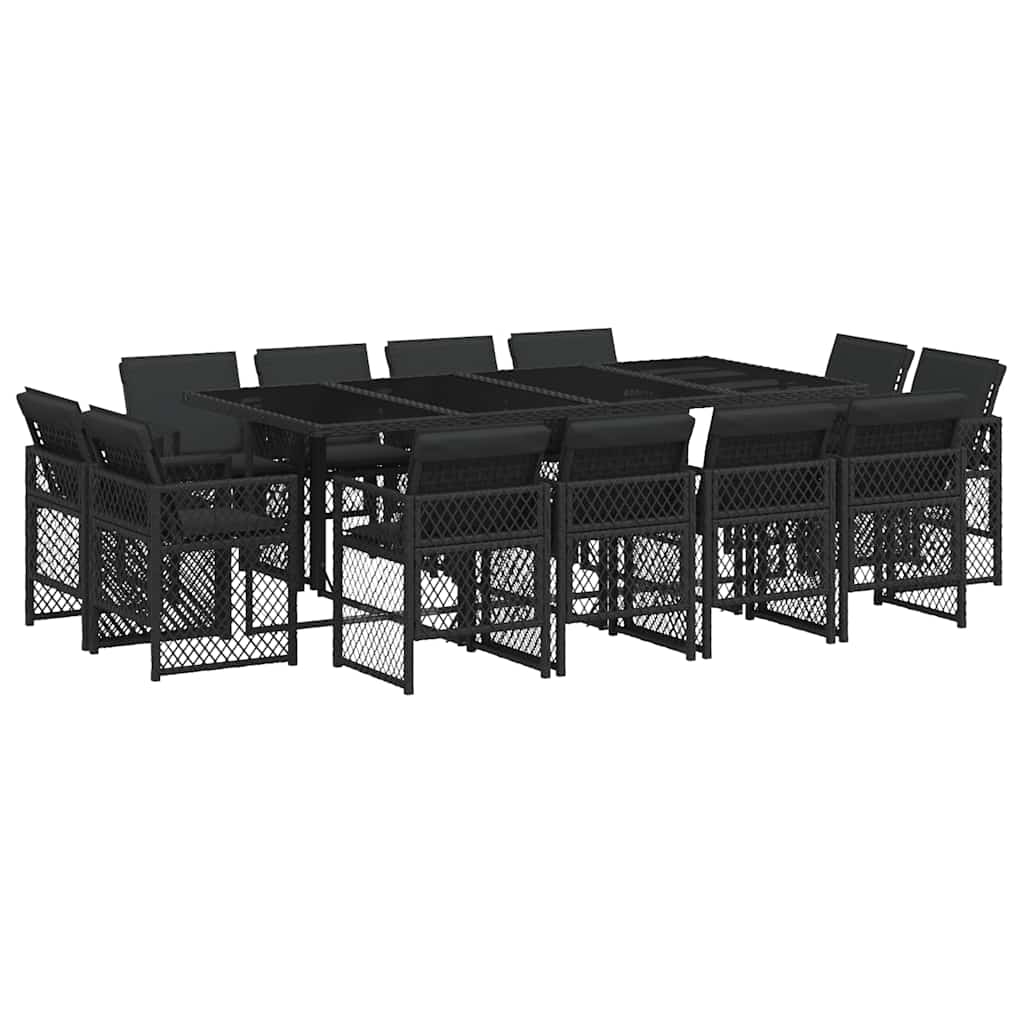 13-tlg. Garten-Essgruppe mit Kissen Schwarz Poly Rattan