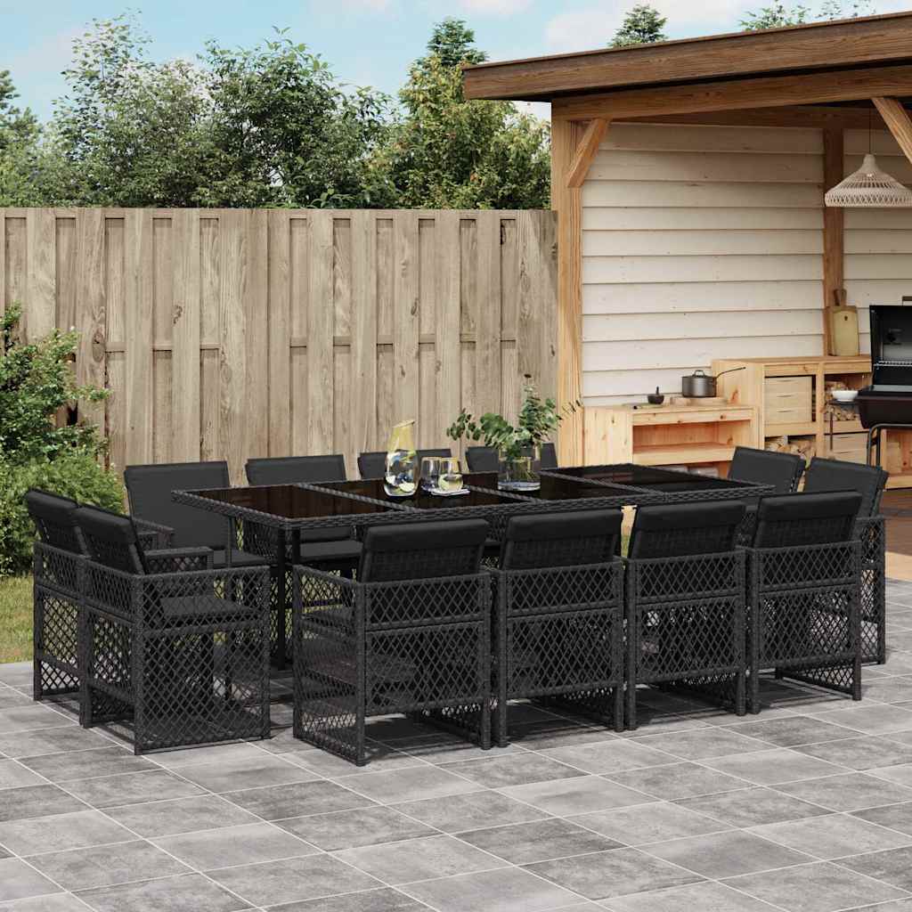 13-tlg. Garten-Essgruppe mit Kissen Schwarz Poly Rattan
