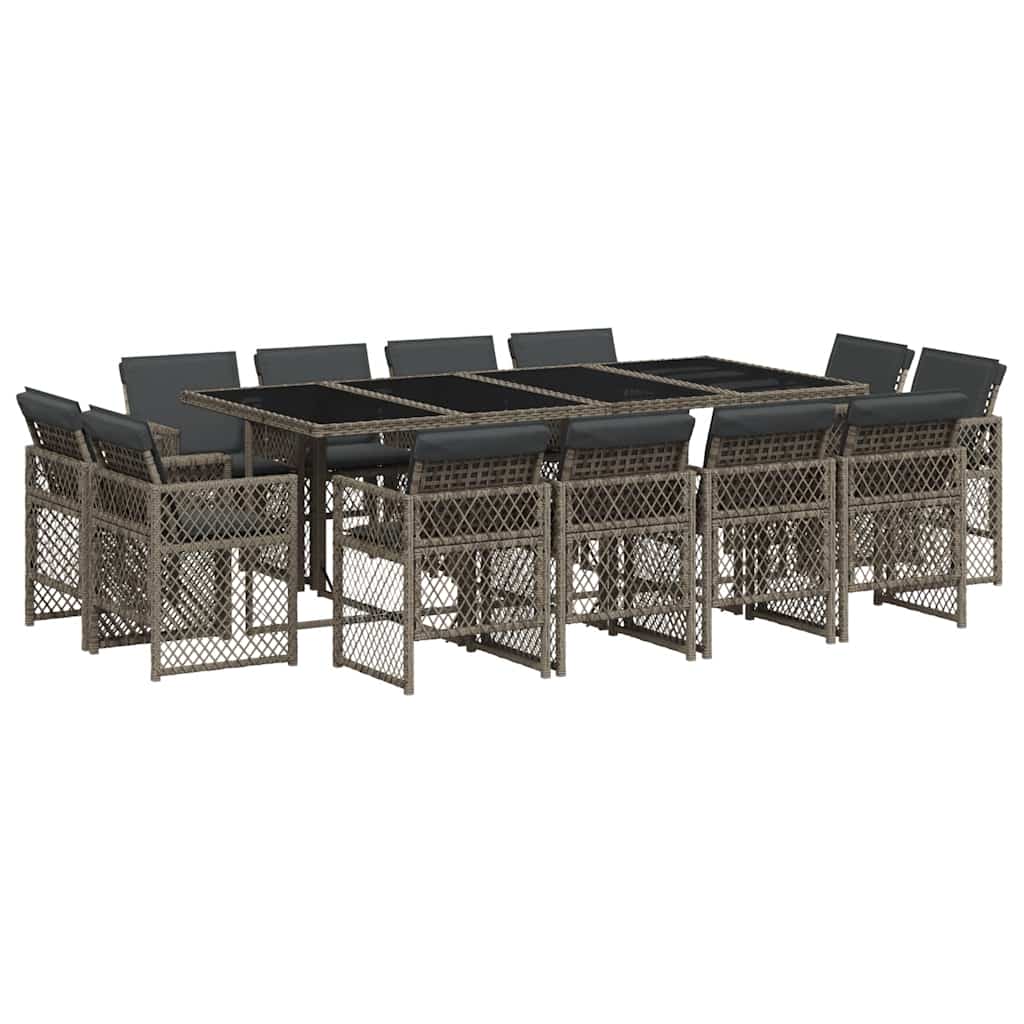 13-tlg. Garten-Essgruppe mit Kissen Grau Poly Rattan