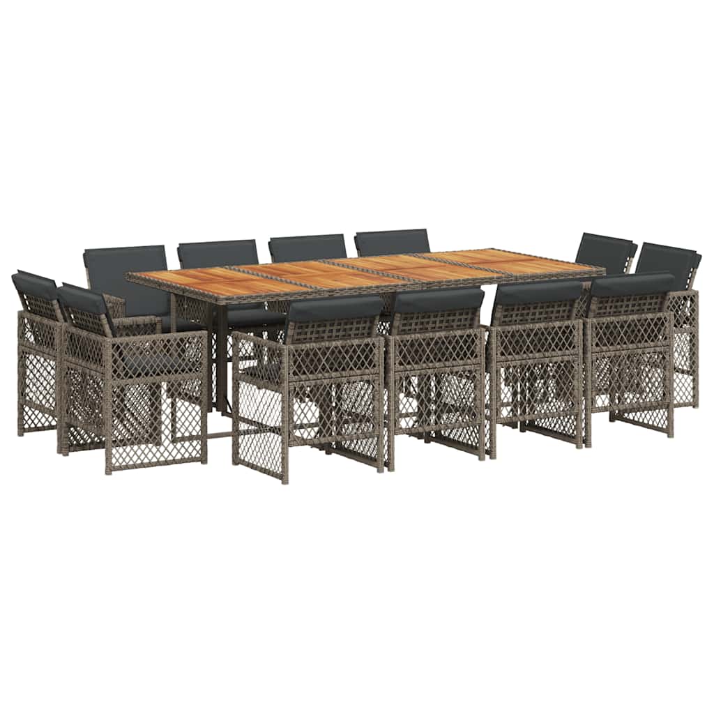 13-tlg. Garten-Essgruppe mit Kissen Grau Poly Rattan