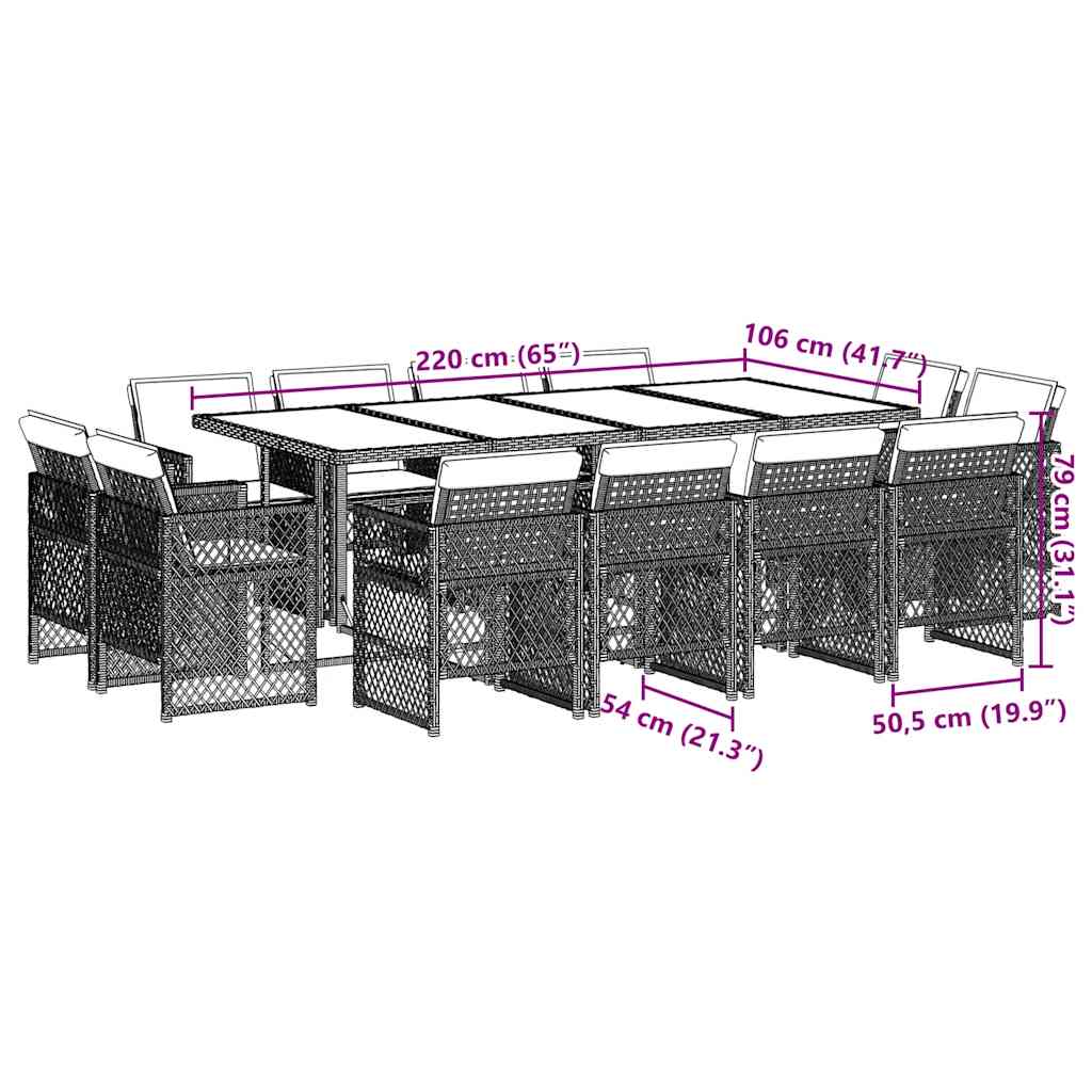 13-tlg. Garten-Essgruppe mit Kissen Grau Poly Rattan