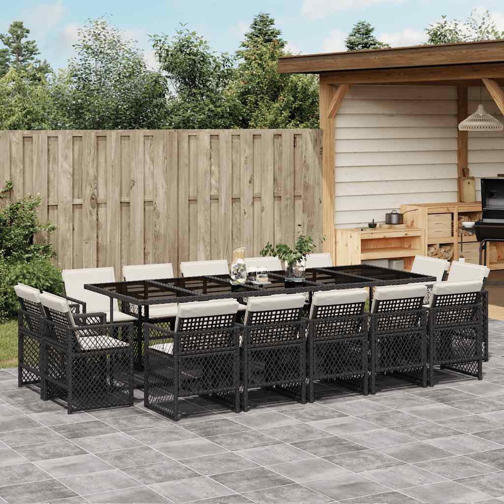 15-tlg. Garten-Essgruppe mit Kissen Schwarz Poly Rattan