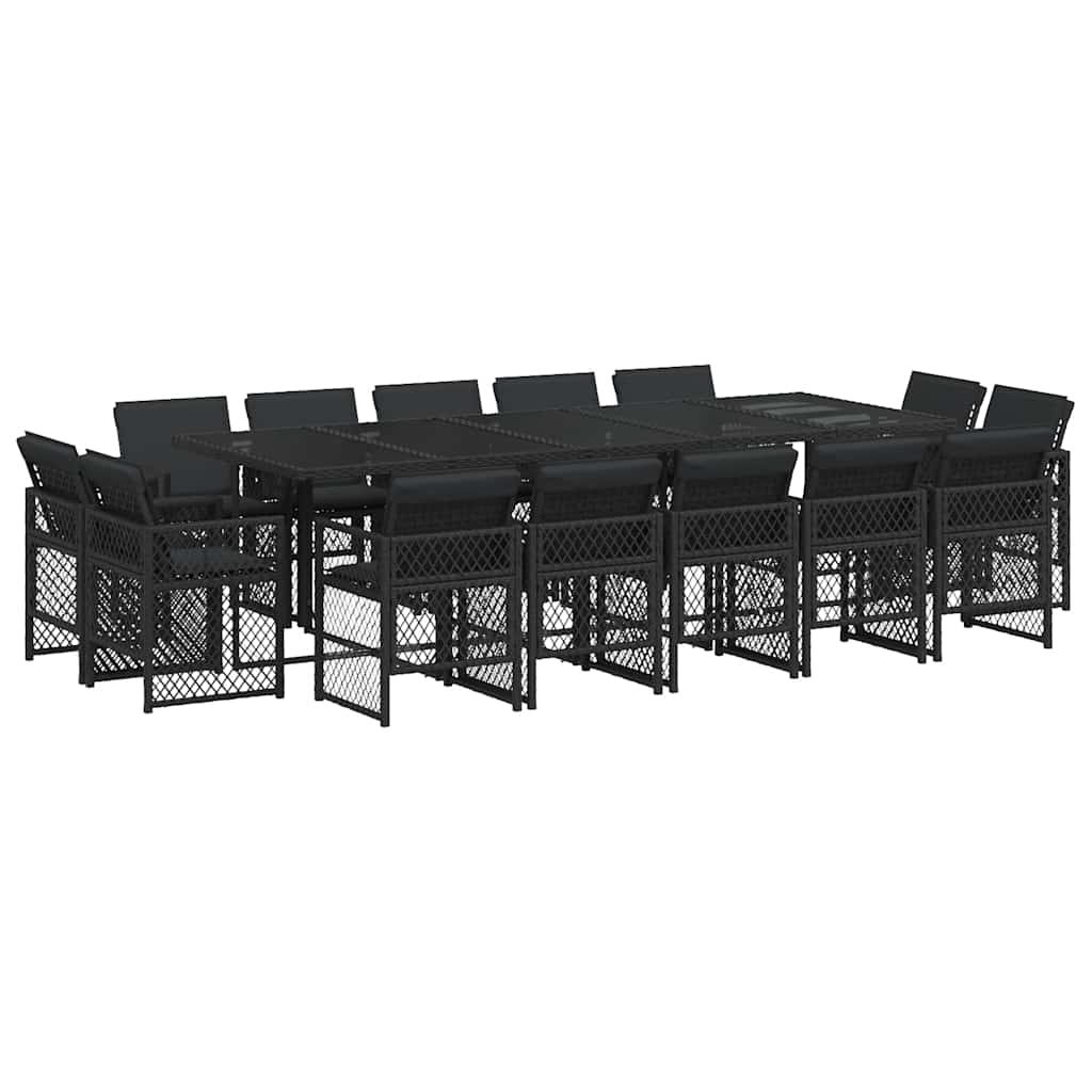 15-tlg. Garten-Essgruppe mit Kissen Schwarz Poly Rattan